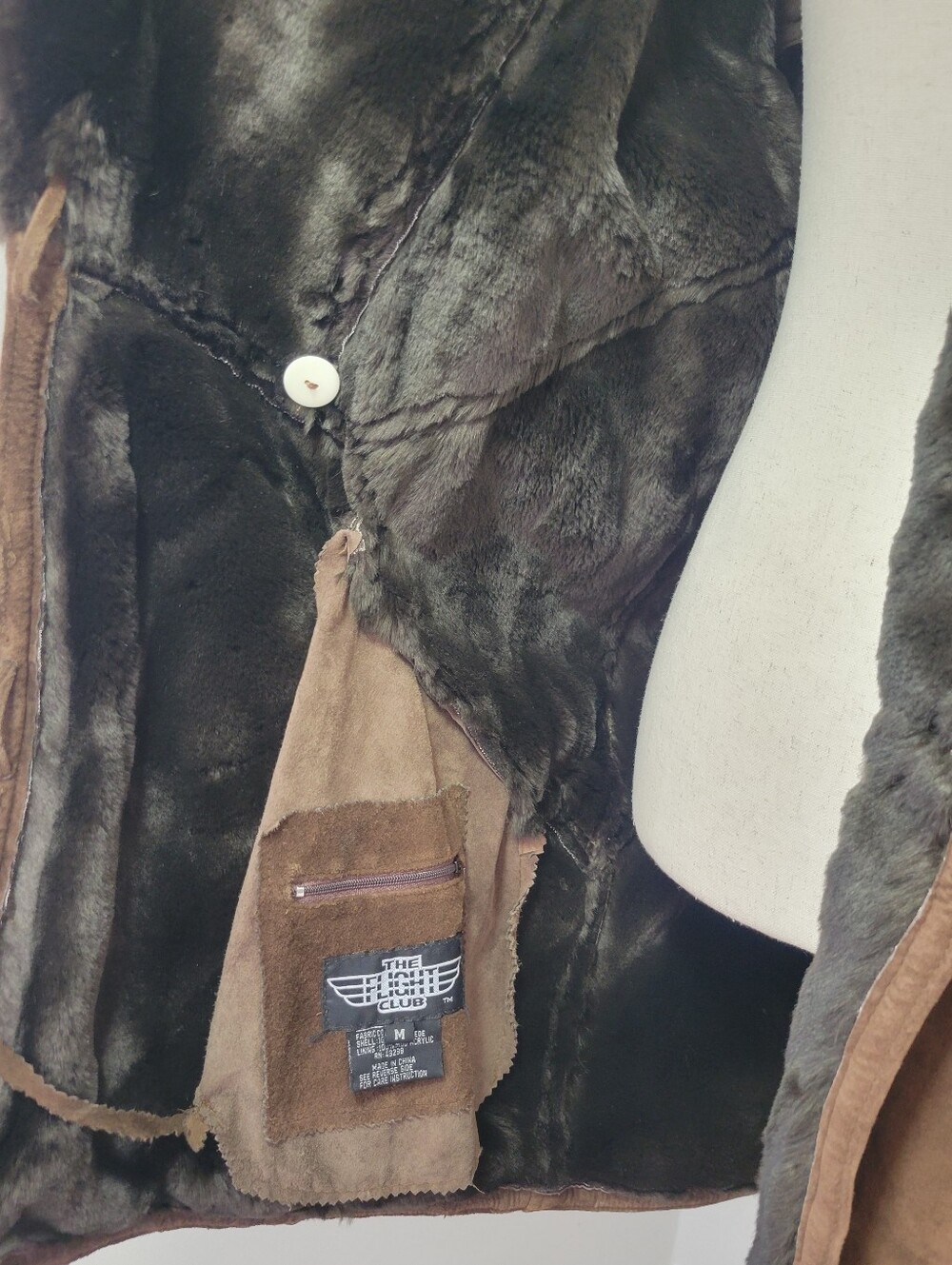 Vintage The Flight Club Brown Suede Faux Fur Oversized Statement Coat M - Picture 13 of 15